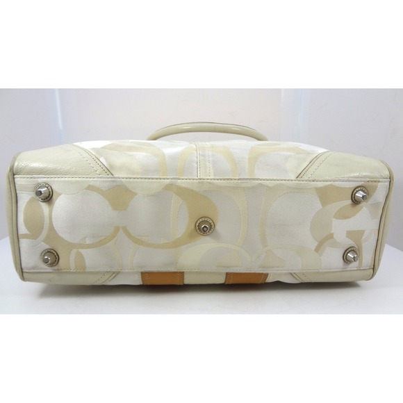 Coach Hampton Signature Cream White Canvas Stripe Satchel Shoulder Bag Buckle - Picture 6 of 11